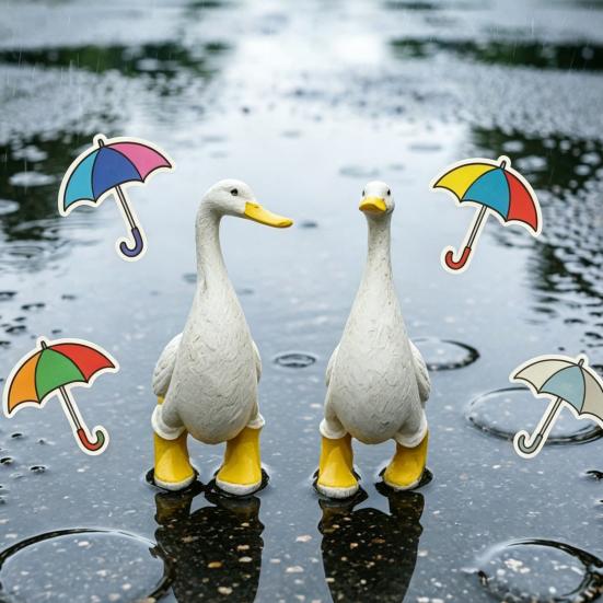 Resin Duck Rain Boots Garden Statue, Weatherproof Outdoor Yard Decor, Rustic Farmhouse Lawn Ornament, Unique Front Porch Entryway Decor, Geese Animal