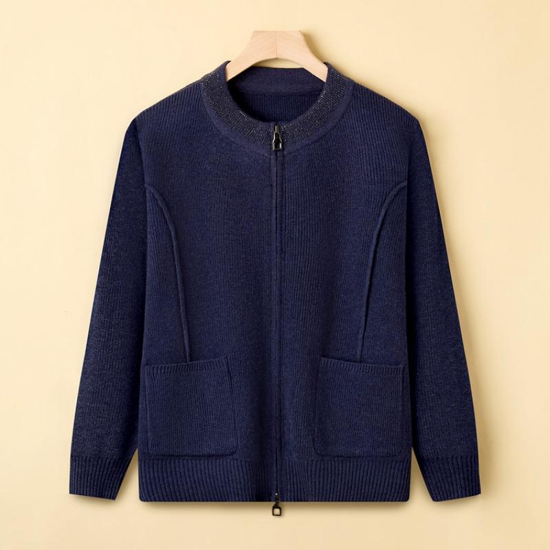 Mid-mother Autumn Clothes Knitted Clothes New Middle-aged and Elderly Women's Clothing Noble Thickened Sweater Jacket