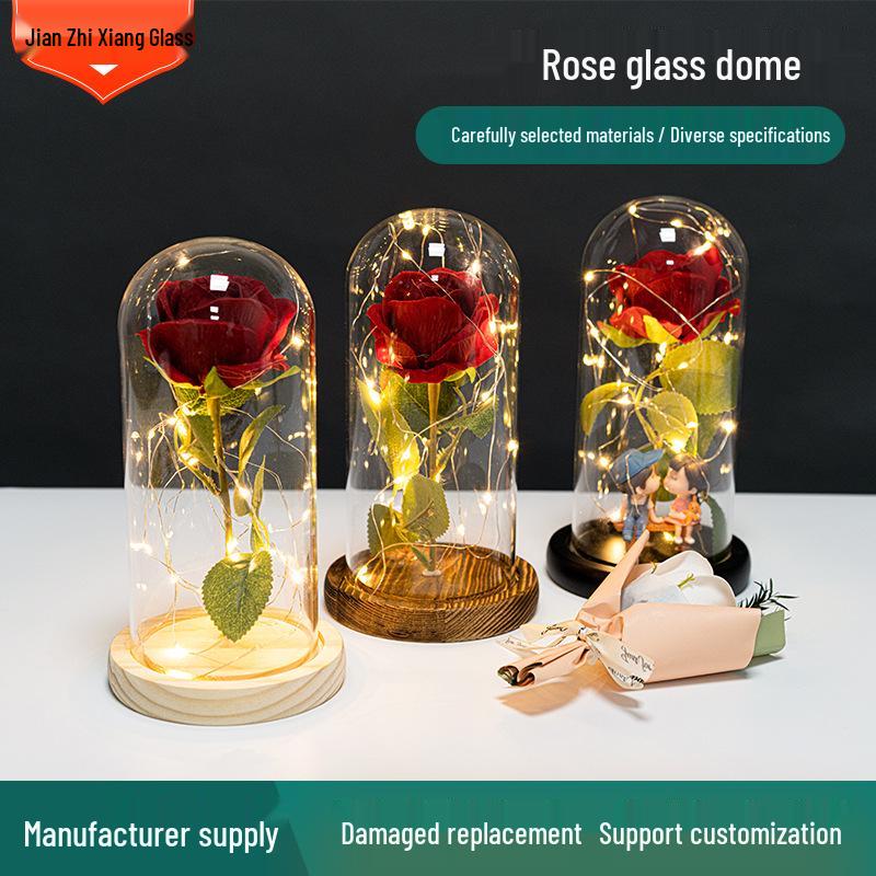 Rose in Eternal Glass Dome with Dust Cover - 520 Valentine's Day Birthday Gift Ornament