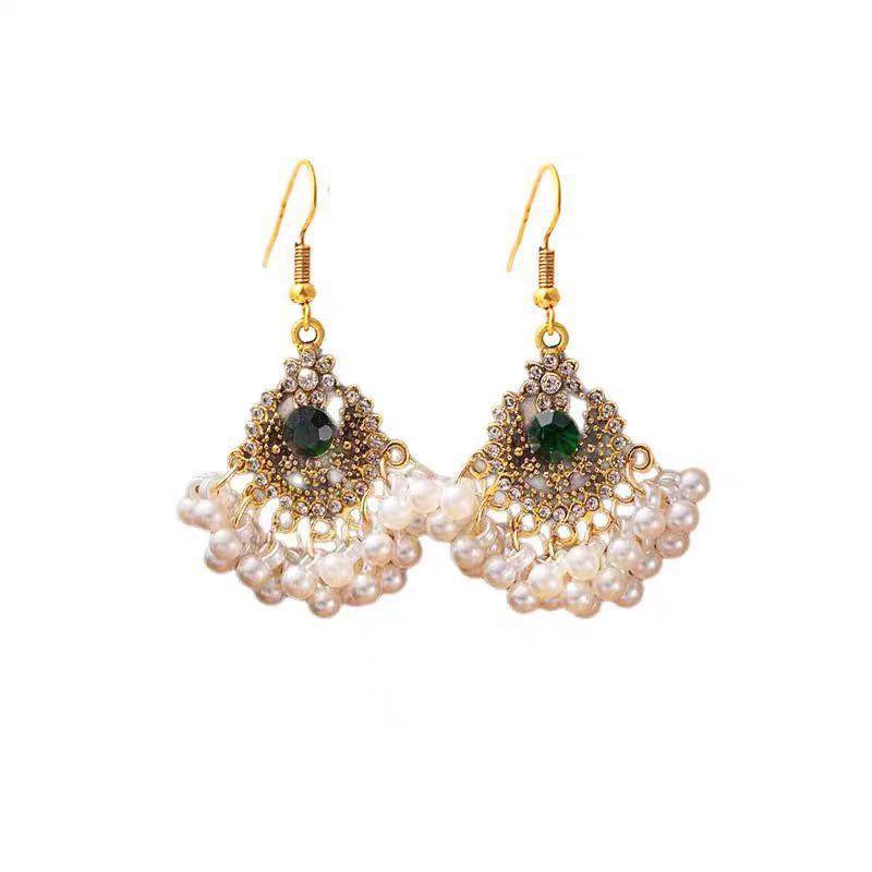 Beaded Tassel Drop Earrings Handmade Ethnic Style Imitation Pearl Hook Piercing Jewelry for Bridesmaid Wedding Wear