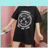 Damen Mädchen Lustiges Kurzarm Mond Katze Print Punk Gothic Lässiges Oberteil Bluse
