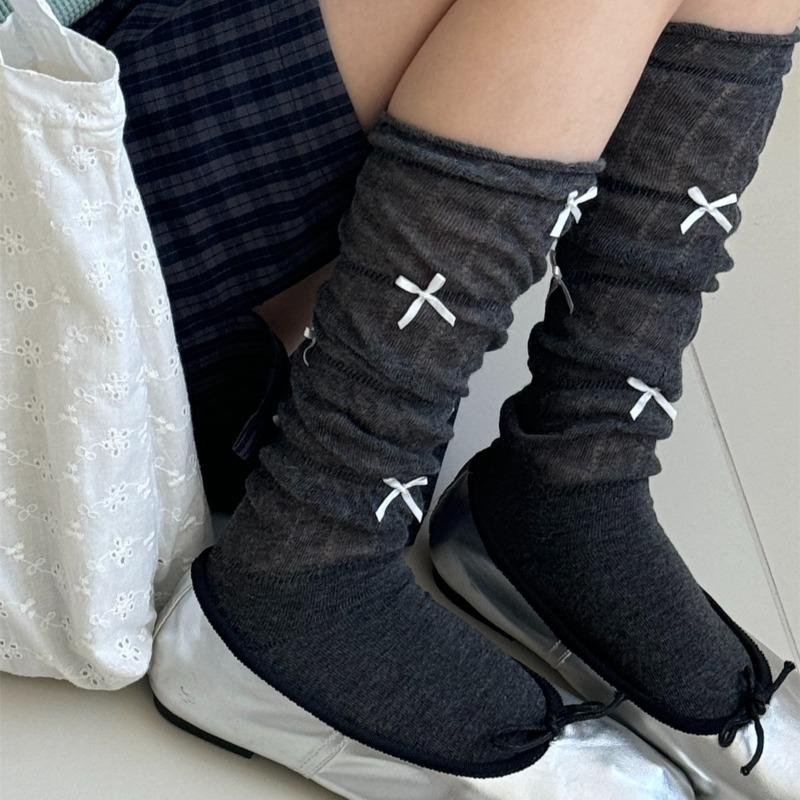 Bowknot Pleated Bubble Pile Socks Summer Thin Breathable Hot Girl Mid-calf Sweet Socks