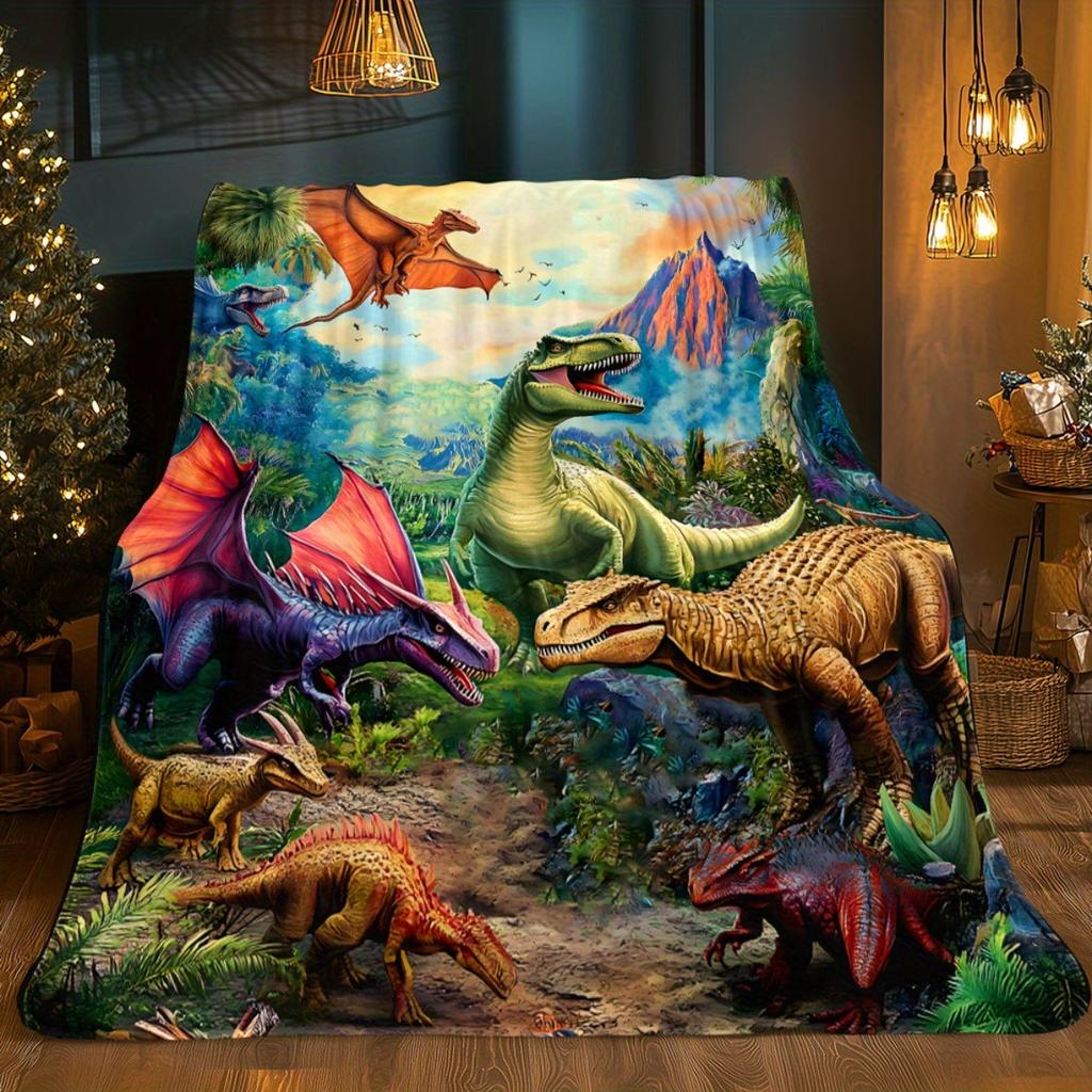 Dinosaur Prehistoric World Scene Fleece Blanket Kids Room Decor Soft Flannel Throw Bedding Gift for Dino Lovers Collectors