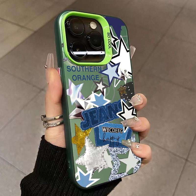 Phone Case For iPhone 14 13 12 11 15 Pro Max Plus XR X XS 7 8 Plus SE Dual-Color Glitter Star Anti-Drop Soft +TPU Cover