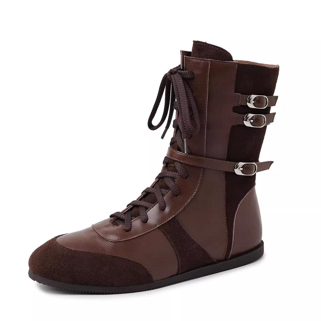 2025 new Xinjiang grassland travel boots European and American straps Martin boots women's flat-bottomed German training boots boxing boots short boot
