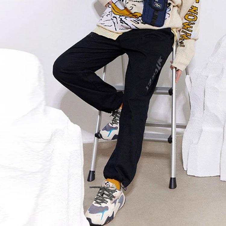 Li-Ning X Disney Co-Branded Sports Trend Series Solid Color Letter Print Knit Sports Pants Unisex Bottoms Black AKXR425-2