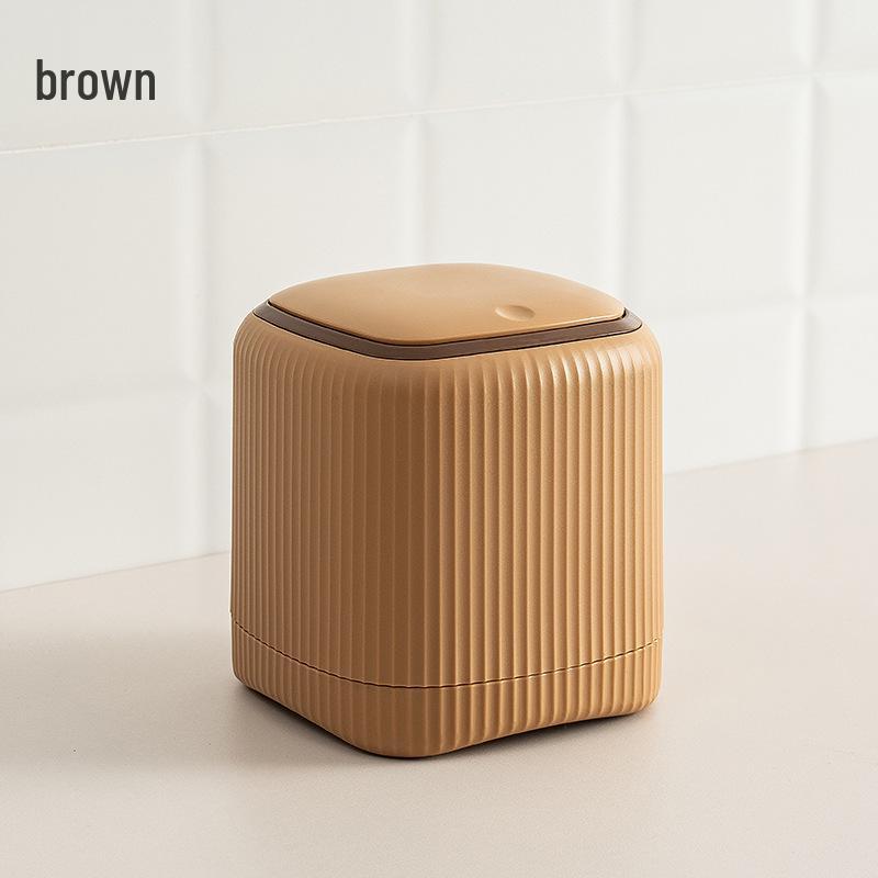 2026 Modern Desktop Trash Can with Lid, Press-Type, Dual-Barrel, Portable Household Mini Waste Bin коричневый