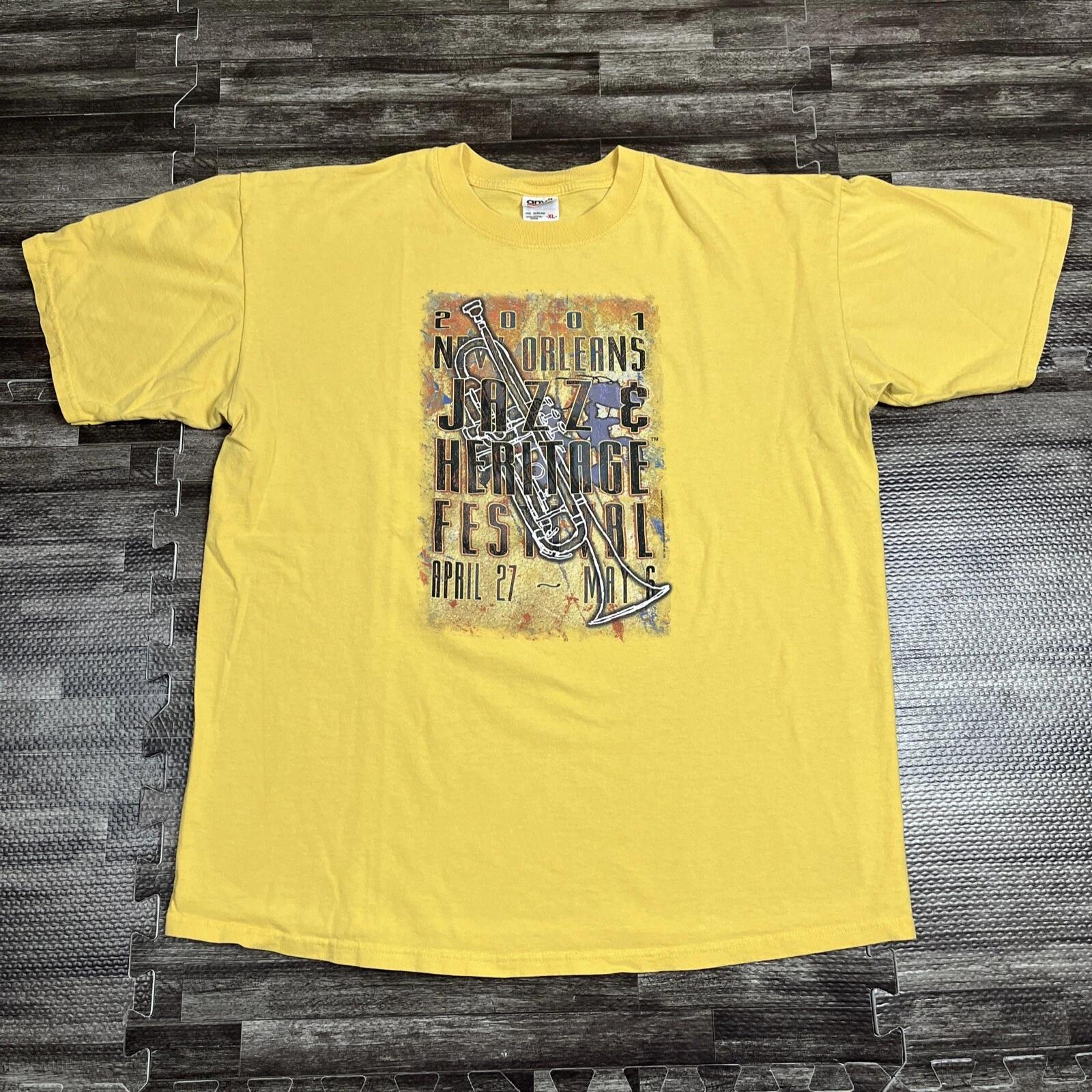 Vintage 2001 New Orleans Jazz & Heritage Festival Tshirt Yellow XL VTG Y2K Music M