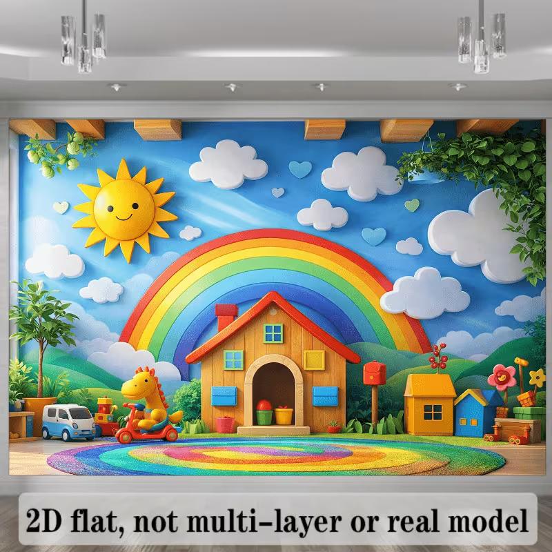 2D Whimsical Playroom with Sun & Clouds Kids Decor Banner