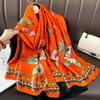 Retro Printed Scarf Fashionable and Versatile Silk Scarf for Women on Sun Protection Beach Towel Thin Warm Scarf