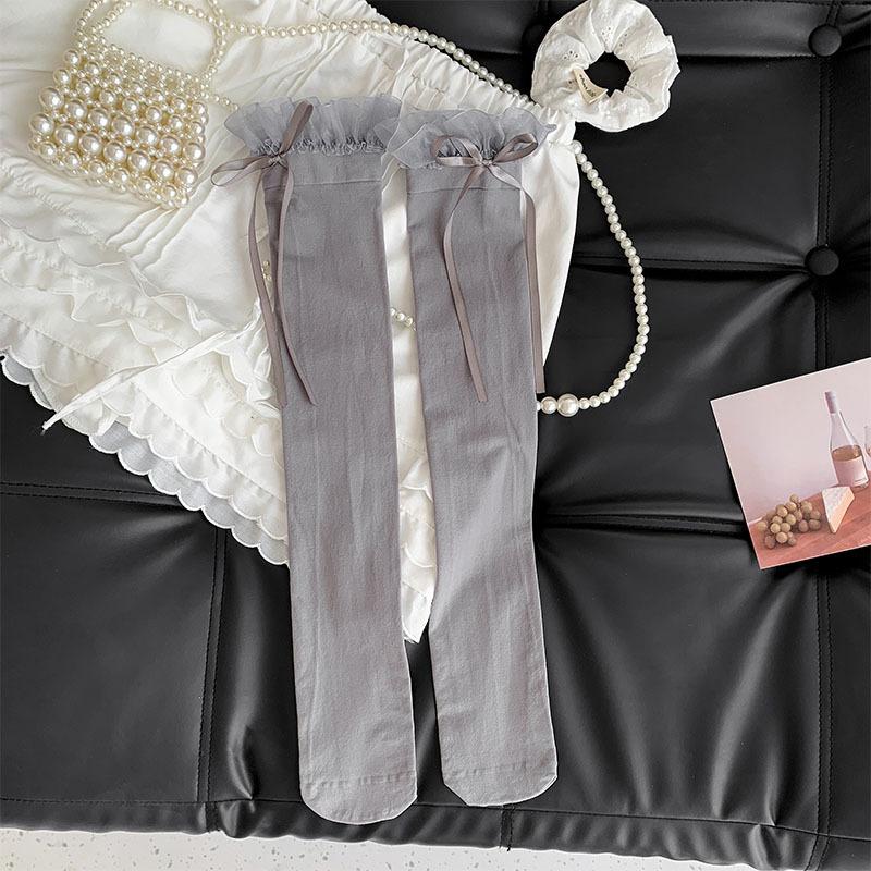 Japonský JK styl Bílé podkolenky Dětské Letní Tenké Mírně Průhledné Vysoké Čistá touha Styl Mašle Krajka Stehenní Ponožky