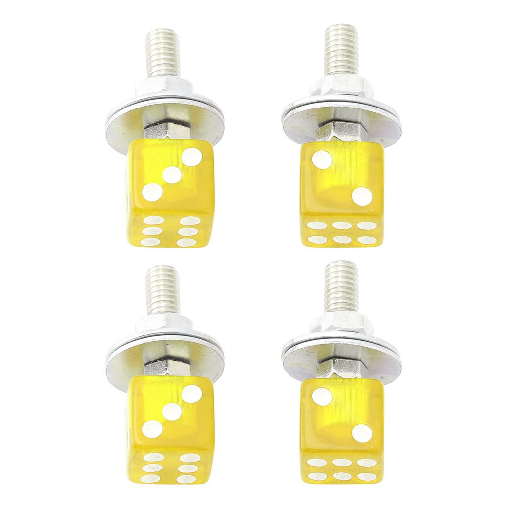 4x Custom DICE License Plate Bolt Screw Yellow Plastic Motorcycle Chopper Bobber