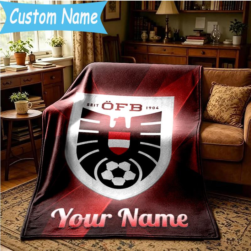 Custom Name ÖFB Football Blanket Flannel Blanket for Camping, Hiking, Garden Parties, Picnic Essentials,gift for family and friend