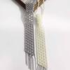 Minimalist Pearl Tie Woven Beads Necktie Long Necklace Tassel Necklace  Women