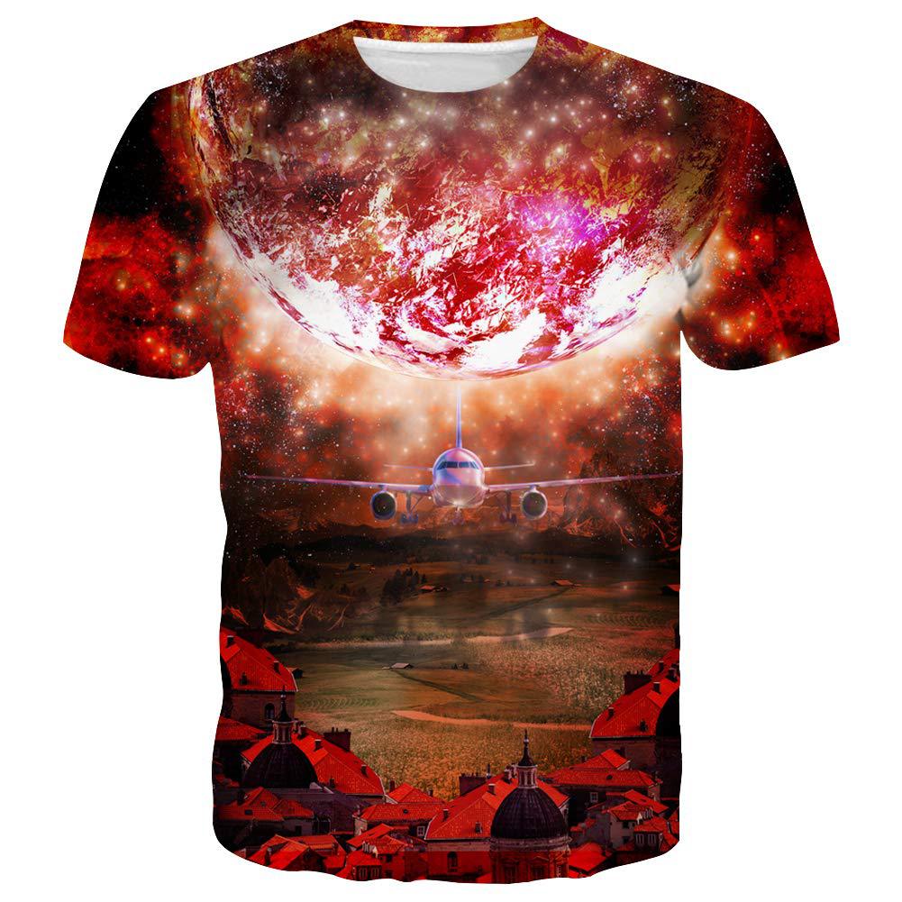 Summer Round Neck 3D Starlit Sky Print Top Fashionable Casual Short Sleeved Men's T-shirts
