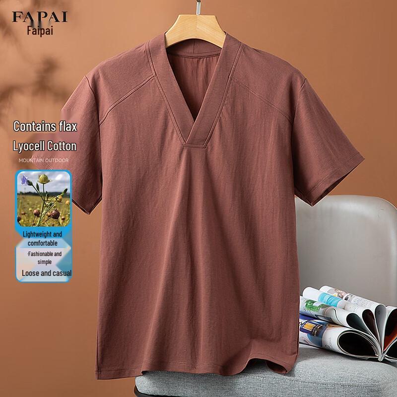 

FAPAI Men s V-Neck Linen Blend Short Sleeve T-Shirt L 50