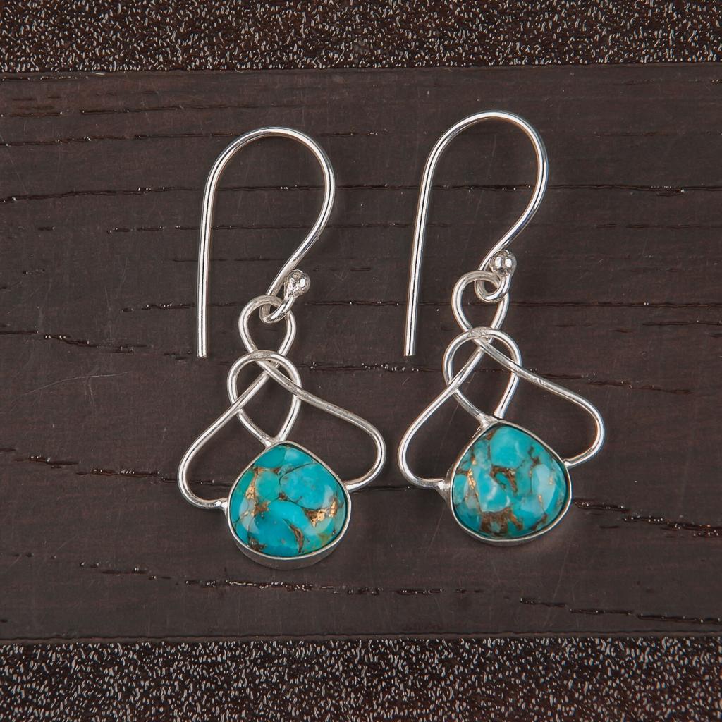 Natural Blue Copper Turquoise Gemstone 925 Solid Silver Jewelry Earrings 1.50" EE-2-38