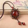 GEMCHIC Women's Vintage Ethnic Lotus Pendant Necklace Red Stone Beaded Choker Retro Collarbone Chain Jewelry