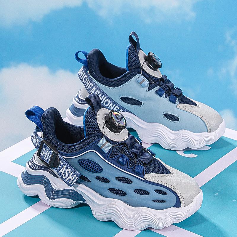 Captain Long's spring new classmates, middle-aged and older children's breathable double-mesh sports shoes, lightweight and wear-resistant rotating b