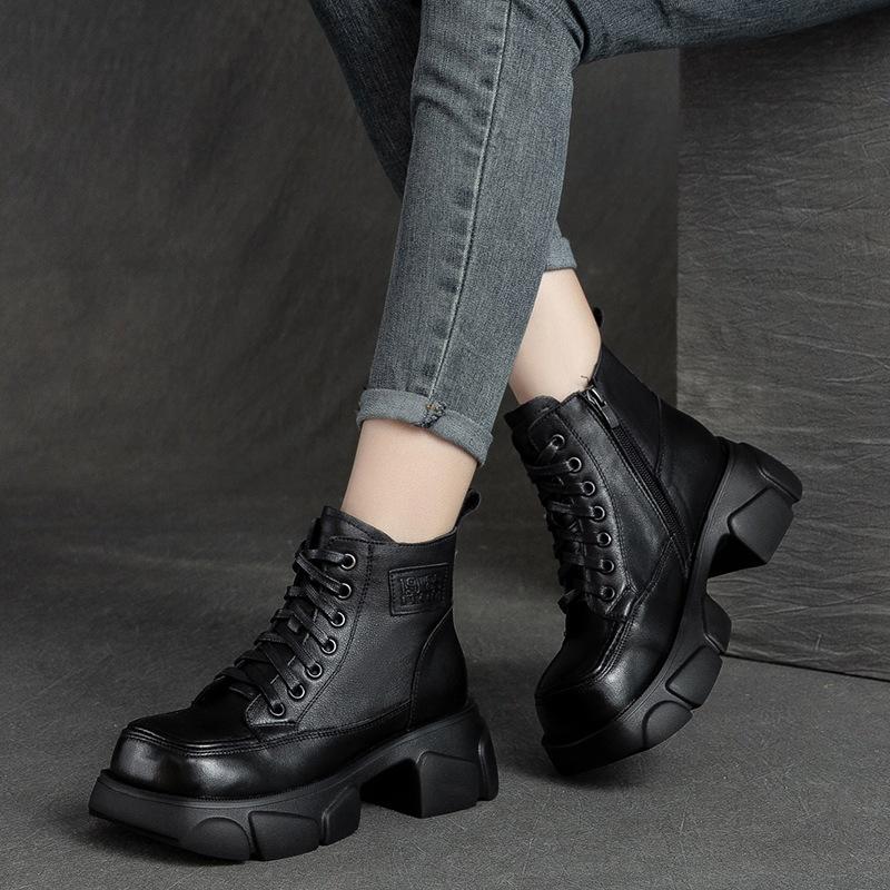 2026 New Retro Vintage Martin Boots Full Cowhide Thick Sole Height Increasing Women Boots