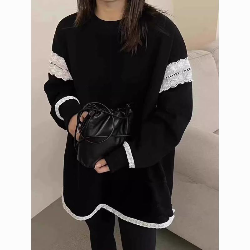 

Winter New Style Round Neck Contrast Color Splicing Versatile Long Sleeve Top M чорний