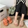 Cute Women Summer Wave Point Bow Slippers Outer Wear Fashion Thick-soled Indoor Herringbone Home Sandals Beach Shoes