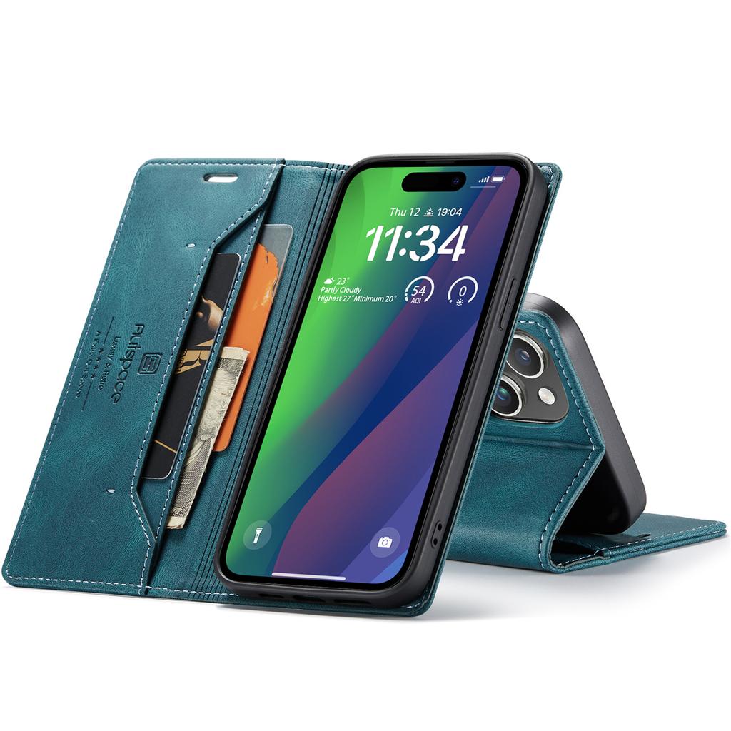 For iPhone 15 Plus Vintage Leather Flip Wallet Case with RFID Blocking Card Slot, Matte Retro Folio Cover for Women Men (4 Colors)