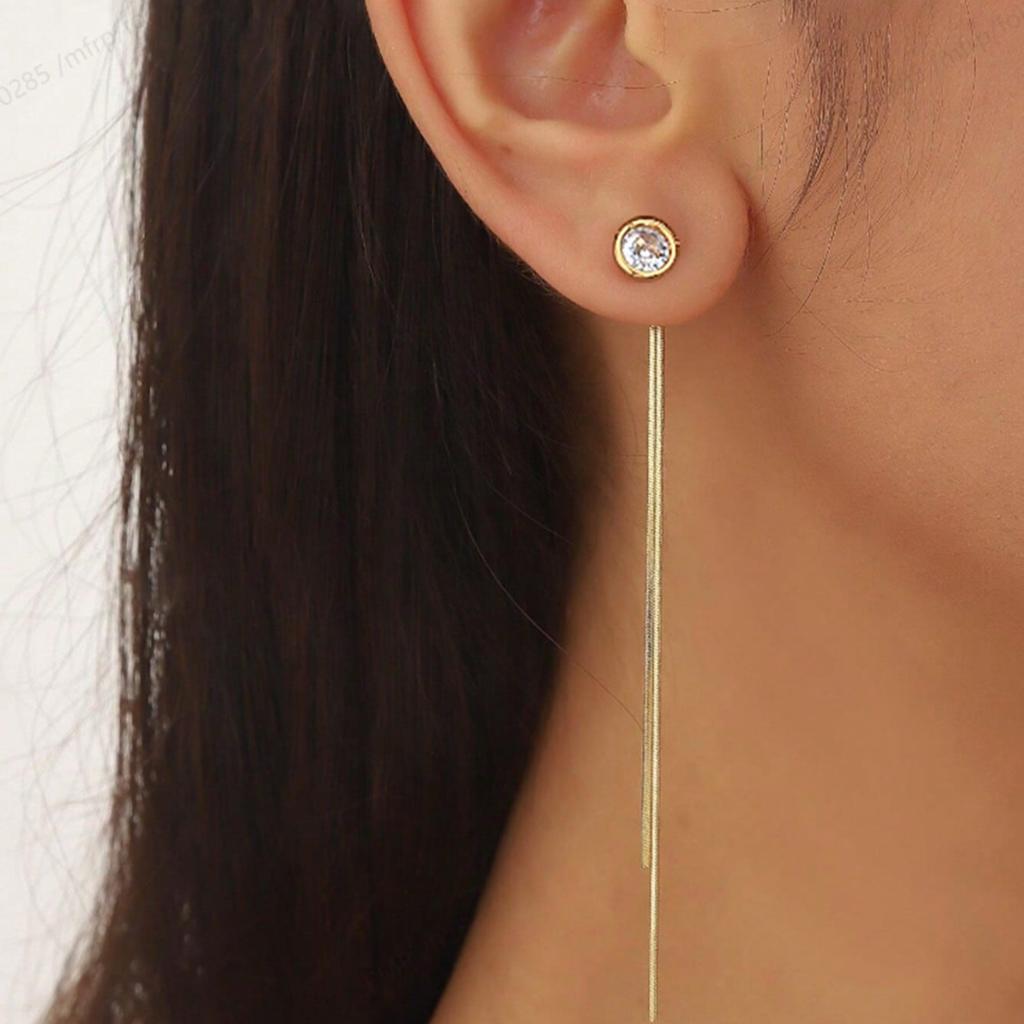 2pcs Minimalist Punk Style Stainless Steel Pointed Pendant Tassel Earrings, Suitable For Daily Wear