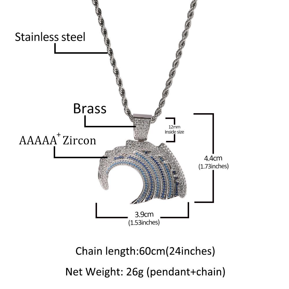 Hip Hop Necklace Personality Diamond Wave Hipster Pendant Ins Fashion Versatile Men's Pendant