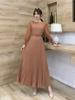 Women Slim Pleated Maxi Dress with Belt Female Streetwear Vintage Dress Tie Front Dress  Robe