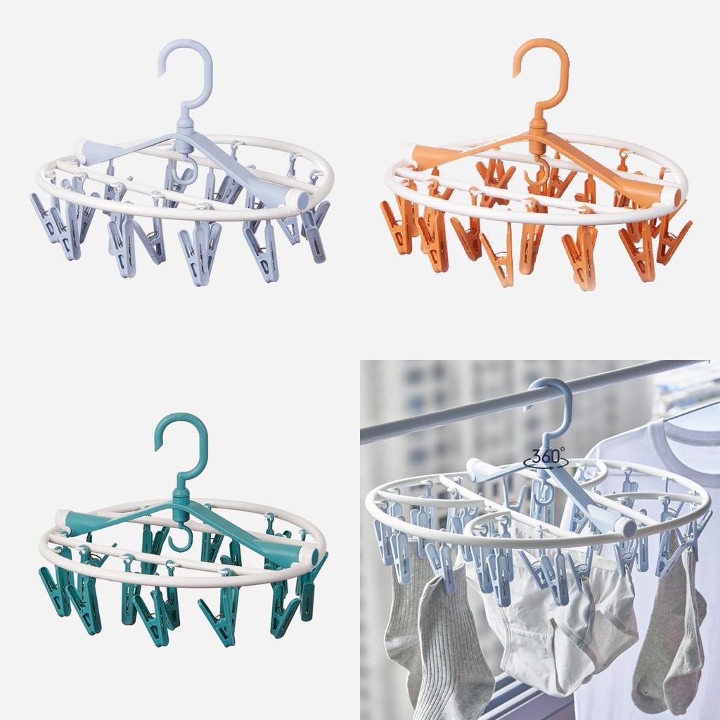 High-quality Plastic Round Shape Clothes Hanger With 20 Clips In Misty Blue