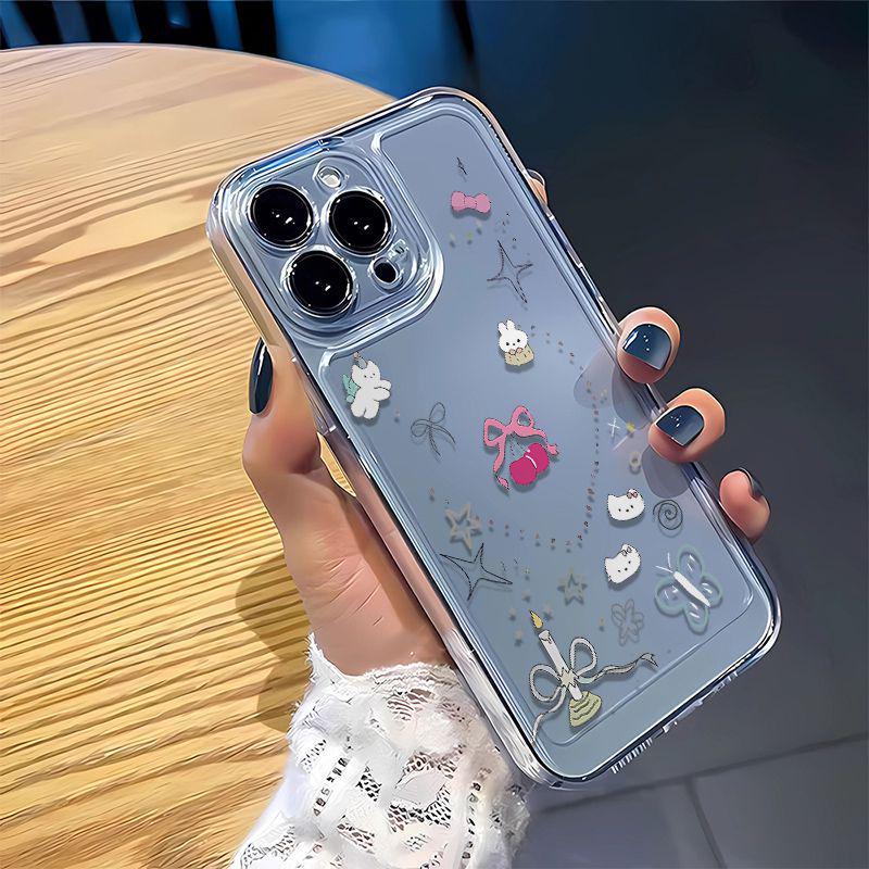 Butterfly Cherry Cartoon Soft Shell Case for iPhone 13 14 15 16 Pro Max