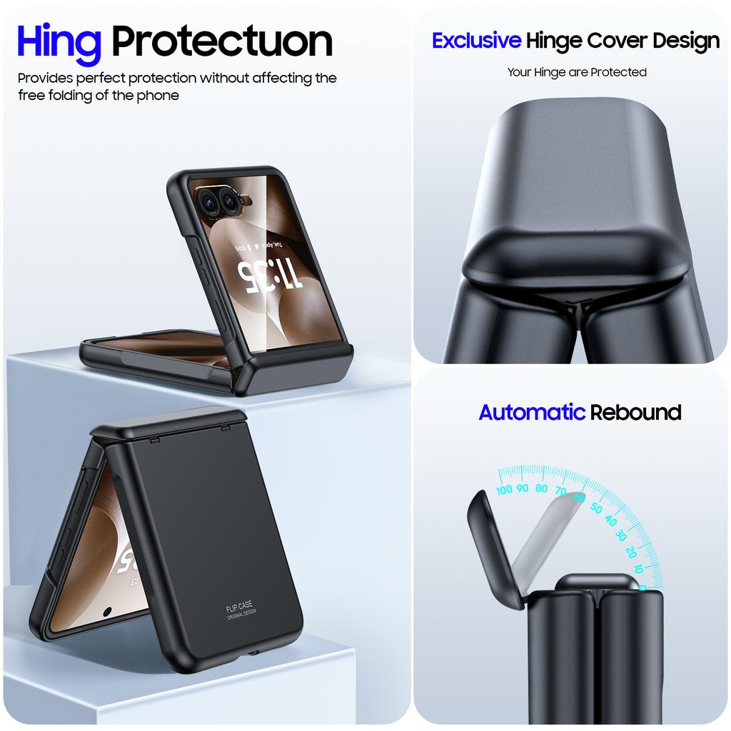 Per Motorola Razr 60 Ultra / Razr Ultra 2025 Con Protezione Cerniera, Pellicola Protettiva Schermo, Custodia Telefono Robusta Anti-Graffio Antiurto per Tutto il Corpo-Nero