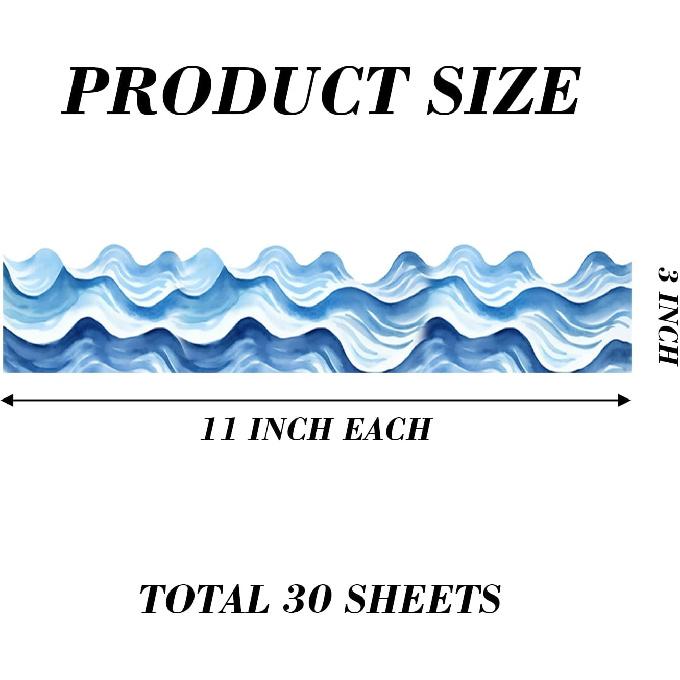 Ocean Waves Bulletin Board Borders 3 x 11 Inch Summer & Back to School Theme Party Classroom Decorations,30 Pcs