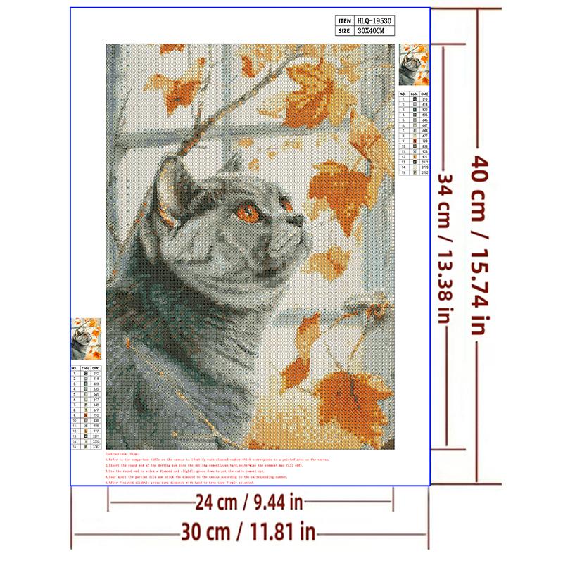 5d DIY Diamond Painting Cross Stitch Cute Cat Diamond Embroidery Mosaic Full Round Drill Maple Leaves Home Decor