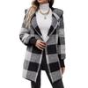 Cappotto Invernale da Donna Colore a Contrasto Stampa a Quadri Velluto Spesso Double-Face con Cappuccio Punto Aperto Polsini Elasticizzati Largo Tenere Caldo Soprabito