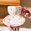 Hand Painted Relief Flower Bow Ceramic Coffee Cup Saucer Creative Hand Twist Handle Afternoon Tea Cup Saucer