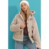 Beigefarbener Damen-Plüschmantel mit Kapuze und doppelten Taschen, Alc-x9323