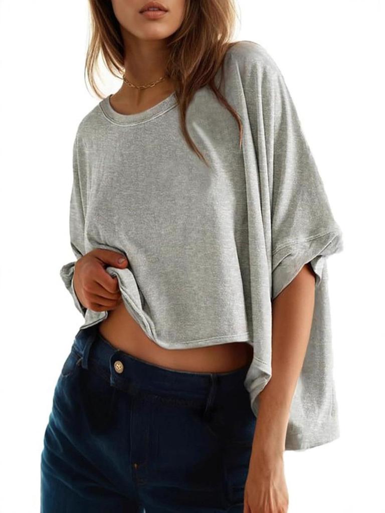 Casual Loose Fit T Shirt With Batwing Sleeves And Splice Detailing For Everyday Wear