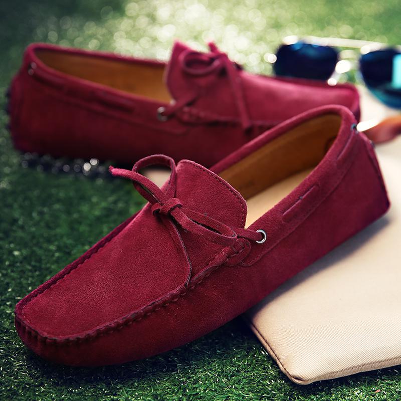 Blue Leather Suede Loafers Men Casual Shoes Moccasins Handmade Slip On Men's Flats Fashion Men Shoes Male Driving Shoes Size 48