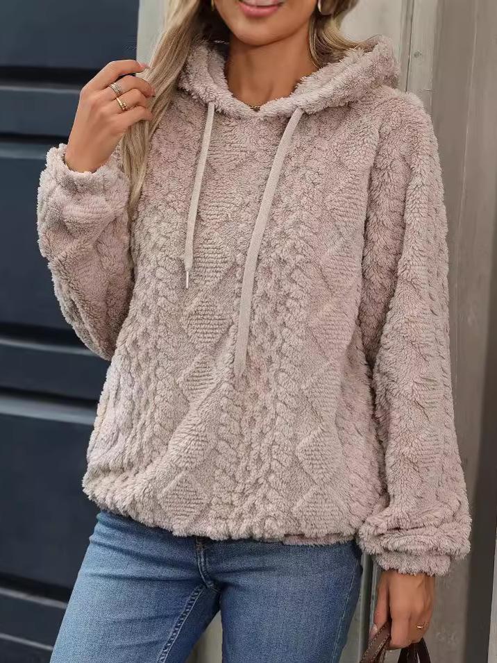 Sudadera con capucha y manga larga holgada de jacquard de forro polar de invierno Shanrong para mujer
