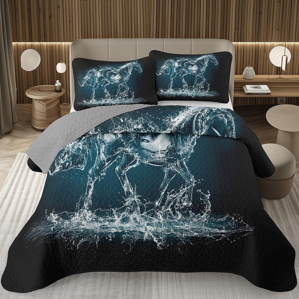 Wild Horse Bedspread Queen/Full Galloping Horse Pattern Quilted Bedding Set Farm Animal Coverlet Set Reversible Rustic Bed Cover