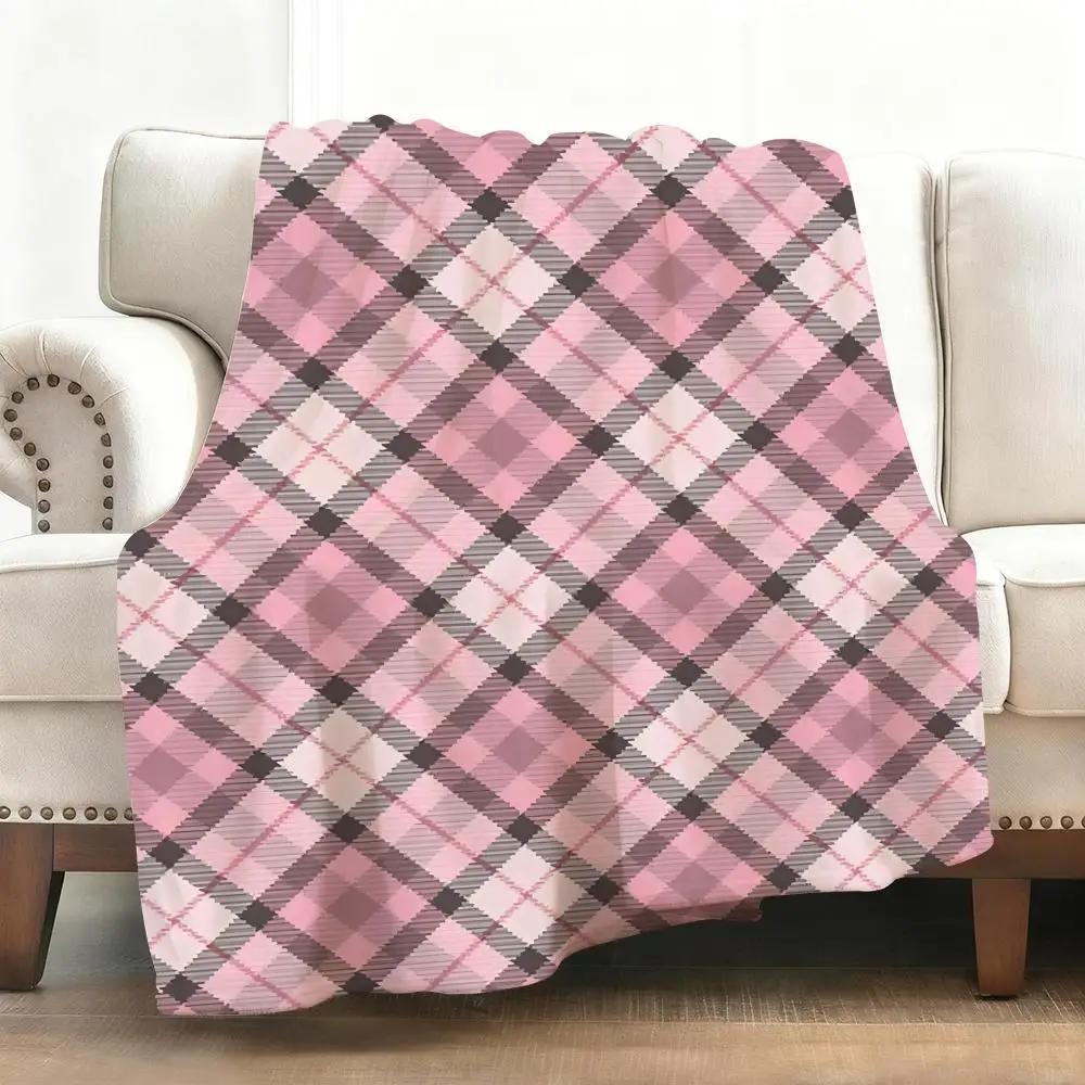 Jirai Kei Plaid Throw Soft Flannel Blanket Warm Knee Skin-Friendly Throw For Sofa Office Bed Traveling Winter Oversize