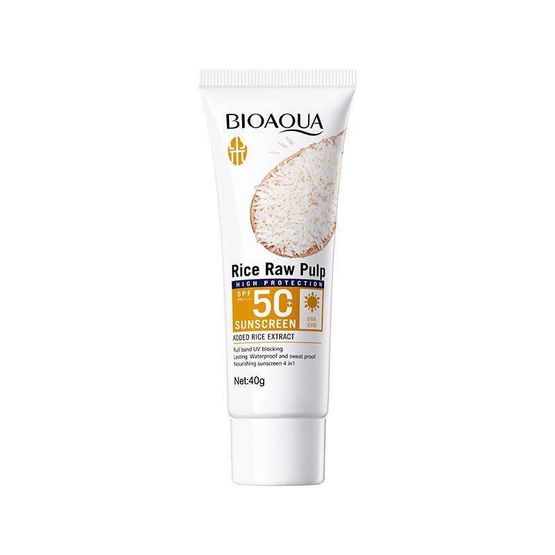 BIOAOUA Рисовое пюре Солнцезащитный крем SPF50+-PA+++ Изолирующая УФ-защита, Водостойкий, Подходит для лица, шеи, тела Солнцезащитный лосьон
