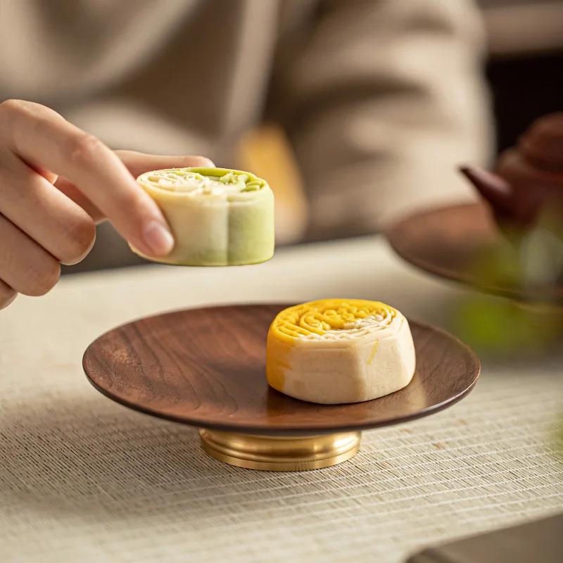 Walnut Exquisite Tea Tray Chinese Small Tall Snack Tray Zen Tall Snack Cake Tray Pot Bearing Home Kitchen Storage Plate