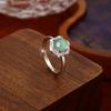 Sterling Silver S925 Ring Female Sunflower Egg Surface Natural Blue Water Jadeite Niche High-end Adjustable Ring