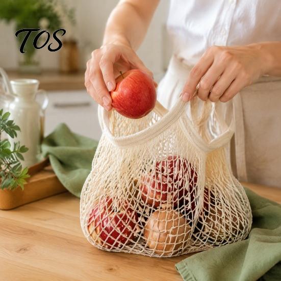 Reusable Grocery Bags for Kitchen Cotton Mesh Bag, Eco Friendly Foldable String Organic Produce Totes Lightweight Fruits Vegetables And Daily Shopping