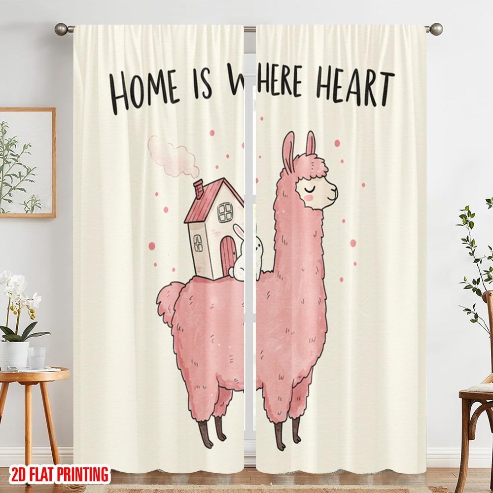2pcs 2D Flat Printing Drapes Cute Llama Home Heart Polyester Without Electricity Festive Holiday Use for Outdoor Holiday