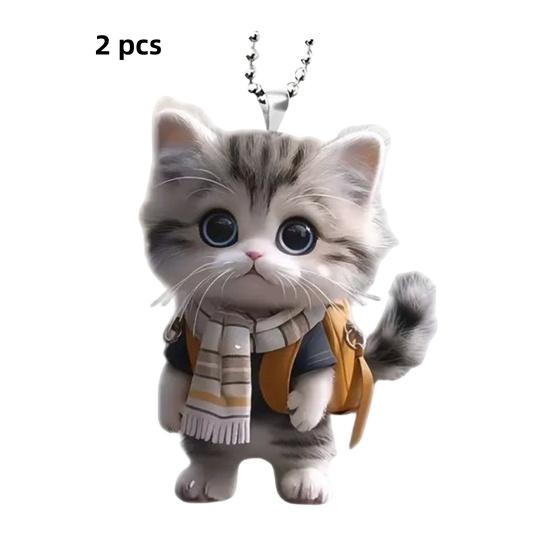 Hanging Pendant Acrylic Flat Cartoon Animal Cat Car Ornament Easy To Hang Keychain Pendant Christmas Tree Ornament