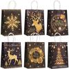 6pcs Bronzing Christmas Kraft Paper Bags Elk Snowflake Gold Black Paper Gift Bags Party Decor Christmas Tree Gift Packaging Bags